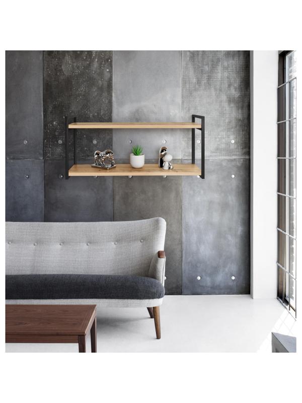 Полка KD настенная Колибри-2, 2 ярус. каркас черный/ЛДСП дуб буратти