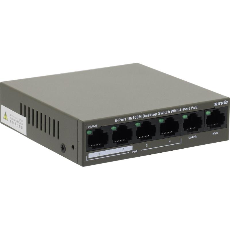 Коммутатор Tenda TEF1106P-4-63W (PoE, неуправл., 10/100 Mbps)
