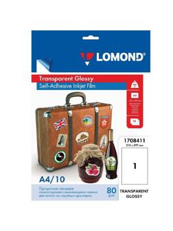 Пленка для проекторов Lomond (1708411) самокл. д/струйн. А4 80г/м2, 10л/уп