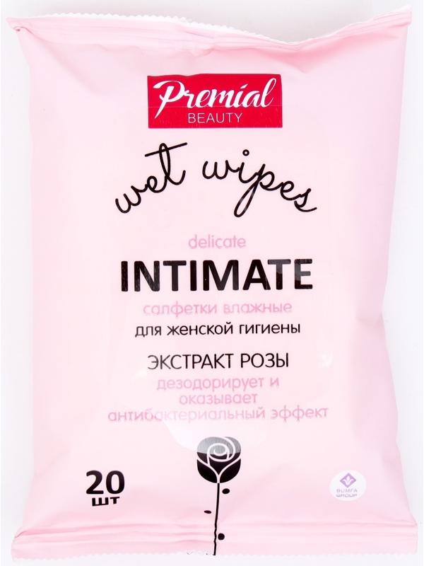 Влажные салфетки Premial Роза, для интимной гигиены, 20 шт.