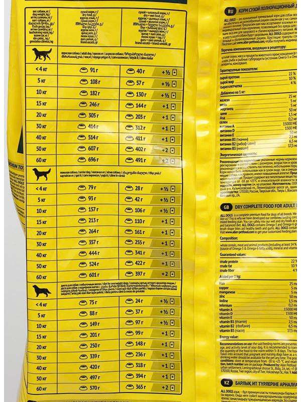 Сухой корм All dogs для взрослых собак, курица, 13 кг