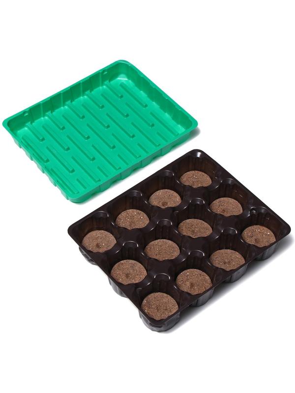 Набор для рассады: торфяная таблетка d = 4.1 см (12 шт.), кассета на 12 ячеек по 50 мл, поддон, зелёный