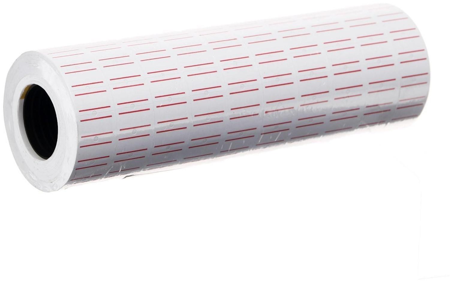 Набор из 10 штук, этикет-лента 21х12мм, прямоугольная, белая с красной полосой, 1000 этикеток