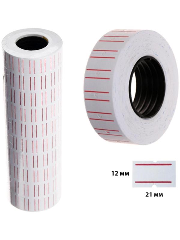 Набор из 10 штук, этикет-лента 21х12мм, прямоугольная, белая с красной полосой, 1000 этикеток