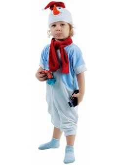 Детский карнавальный костюм «Снеговик в голубом жилете», велюр: комбинезон, шарф, шапка, рост 68–92 см