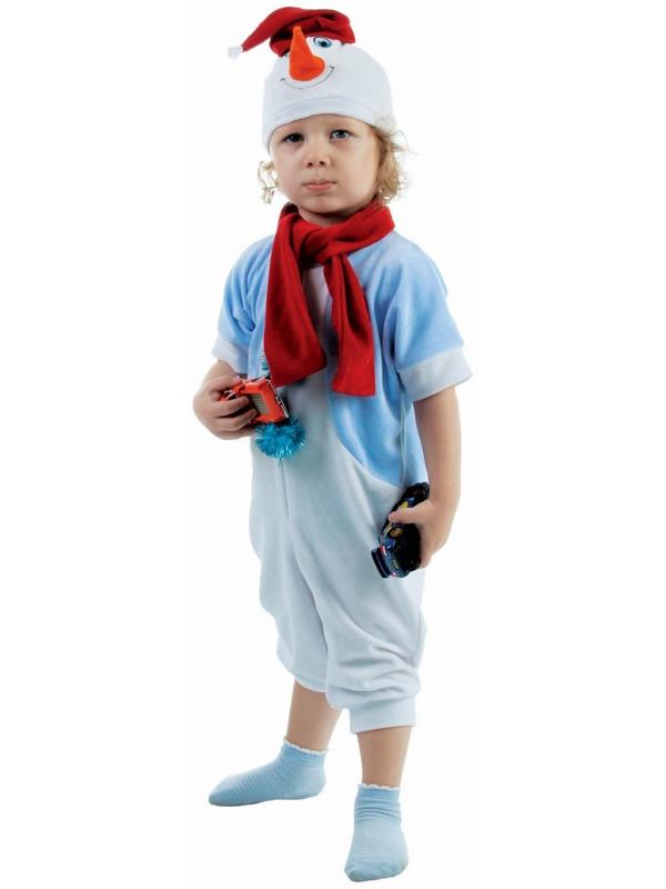 Детский карнавальный костюм «Снеговик в голубом жилете», велюр: комбинезон, шарф, шапка, рост 68–92 см