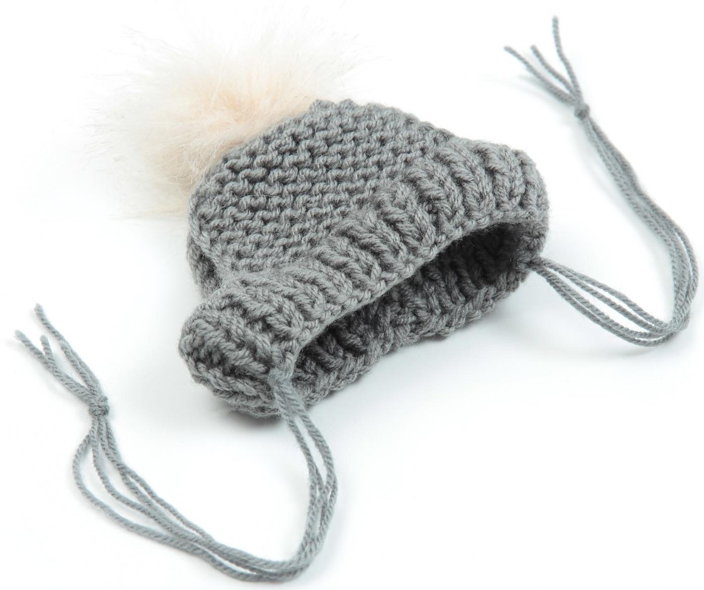 Шапка вязаная для собак, с помпоном, XS-S (объем головы 22 см, высота 7,5 см), микс