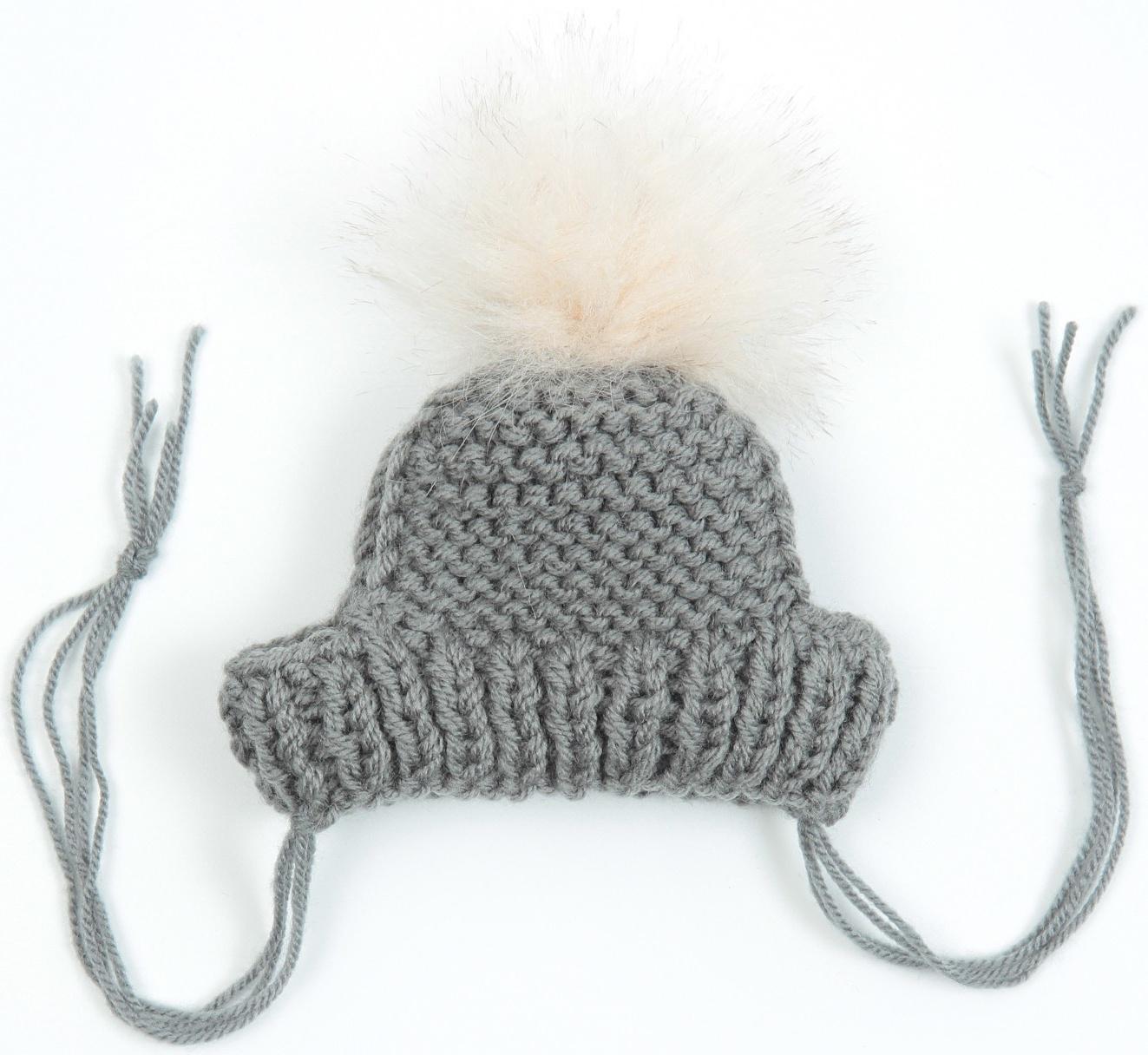 Шапка вязаная для собак, с помпоном, XS-S (объем головы 22 см, высота 7,5 см), микс