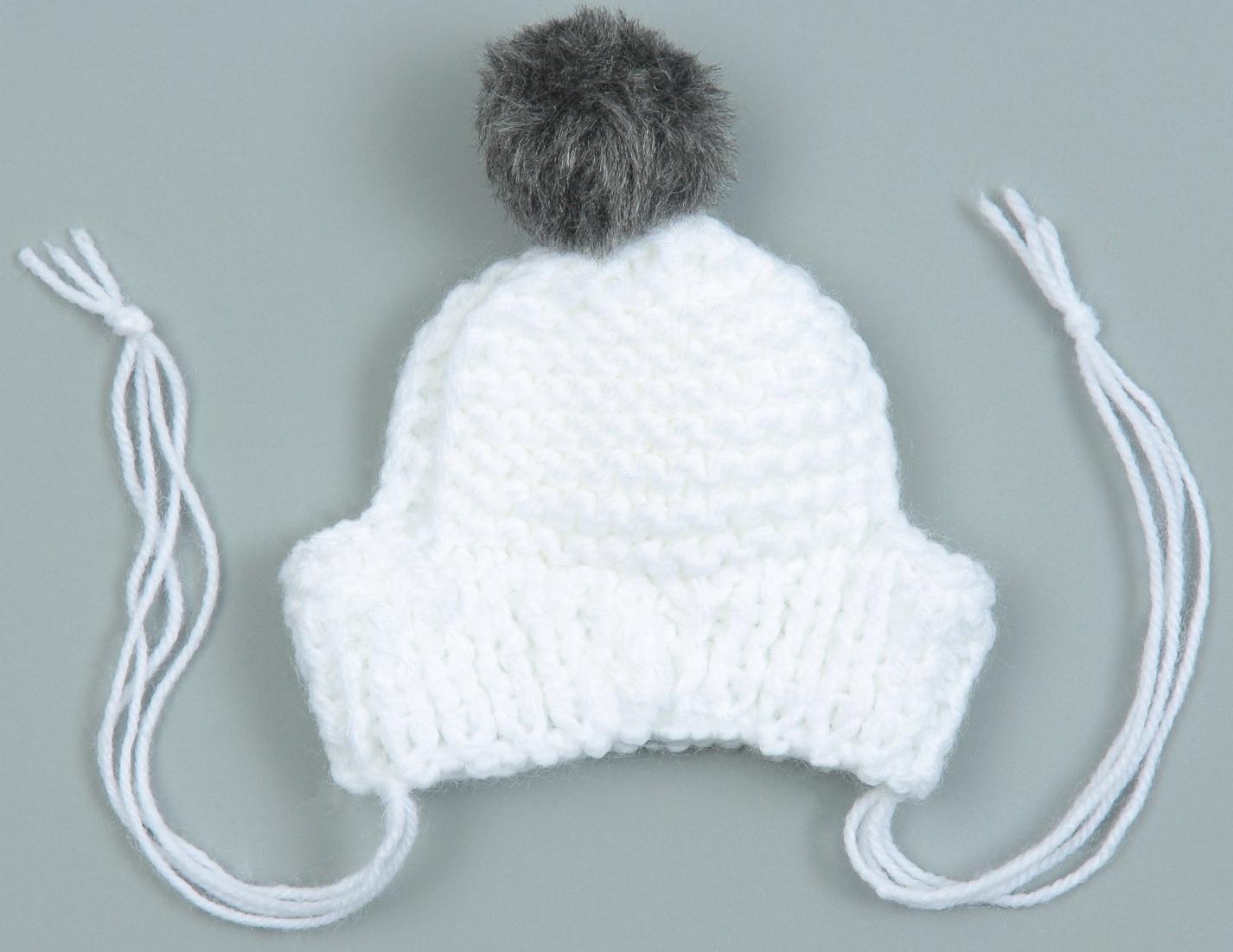 Шапка вязаная для собак, с помпоном, XS-S (объем головы 22 см, высота 7,5 см), микс