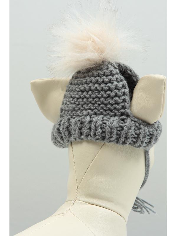 Шапка вязаная для собак, с помпоном, XS-S (объем головы 22 см, высота 7,5 см), микс