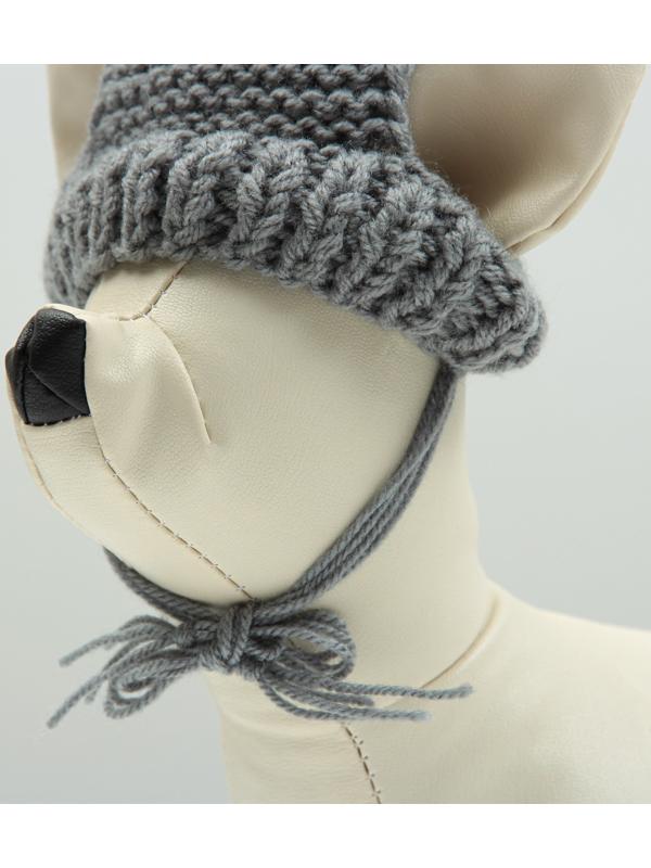 Шапка вязаная для собак, с помпоном, XS-S (объем головы 22 см, высота 7,5 см), микс