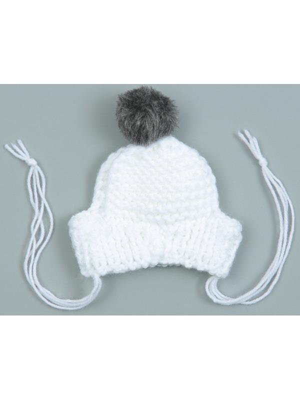 Шапка вязаная для собак, с помпоном, XS-S (объем головы 22 см, высота 7,5 см), микс