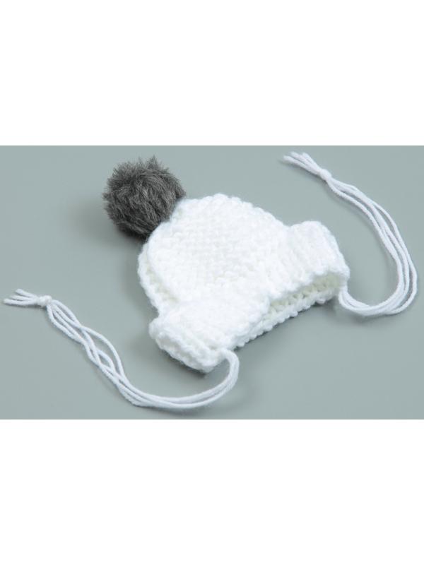 Шапка вязаная для собак, с помпоном, XS-S (объем головы 22 см, высота 7,5 см), микс