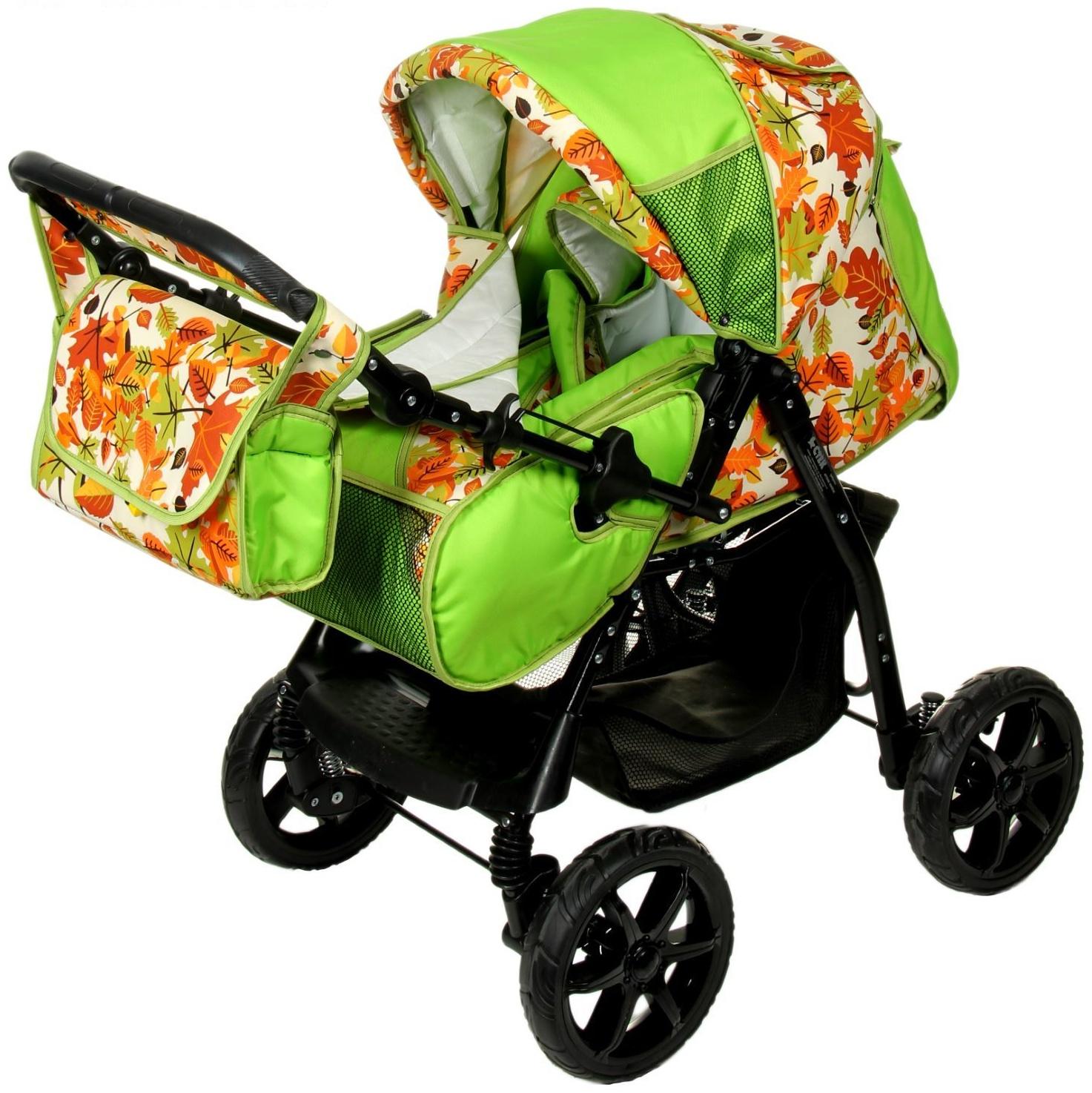 Коляска-трансформер «Гном», пластиковые колёса, оттенки зелёного, рисунок МИКС
