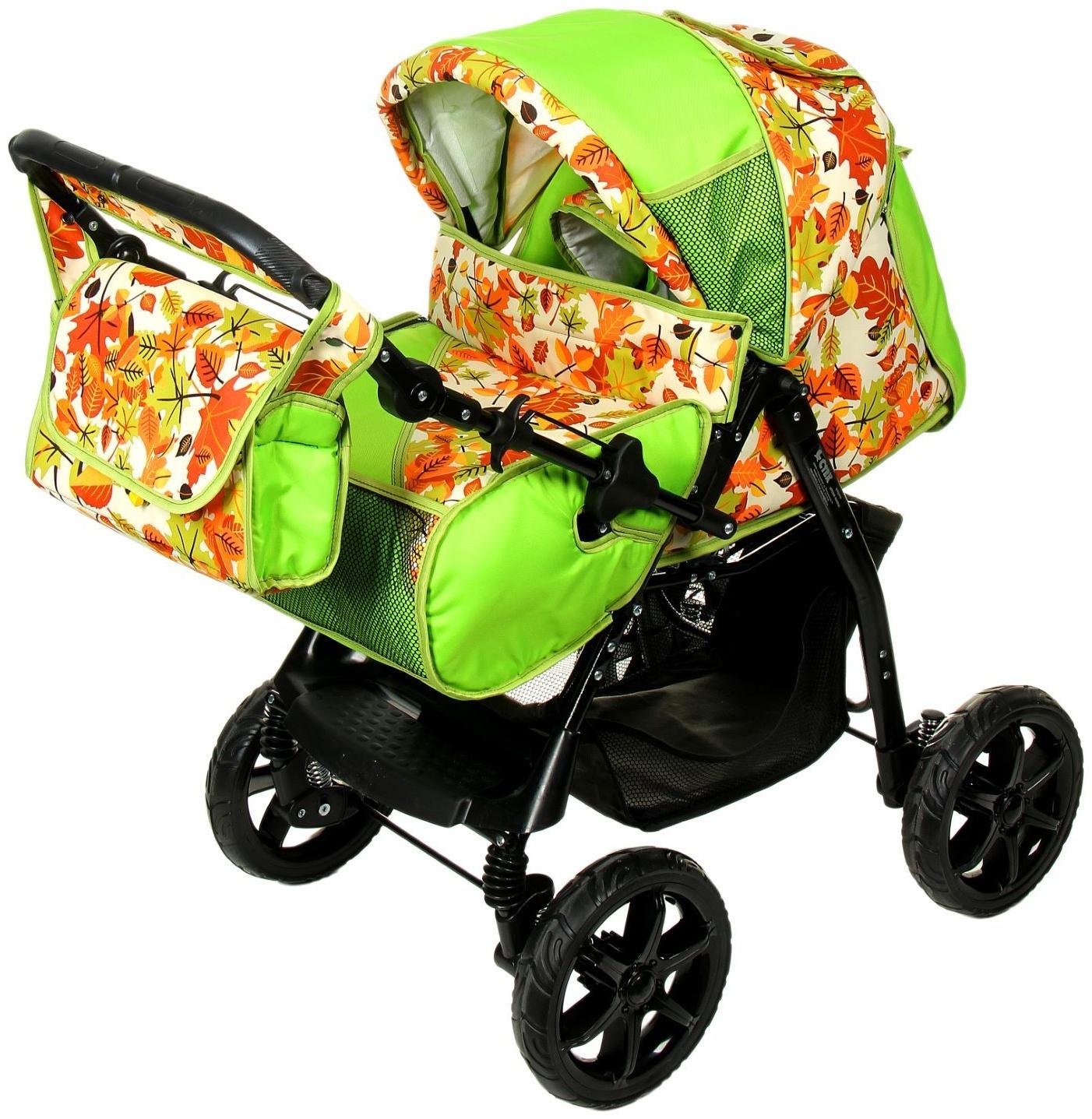 Коляска-трансформер «Гном», пластиковые колёса, оттенки зелёного, рисунок МИКС