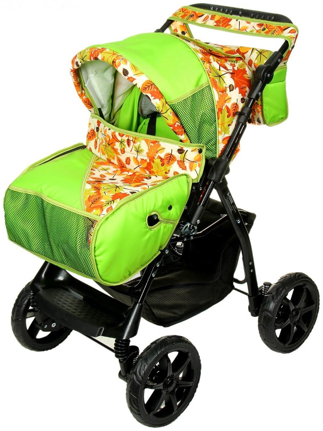 Коляска-трансформер «Гном», пластиковые колёса, оттенки зелёного, рисунок МИКС