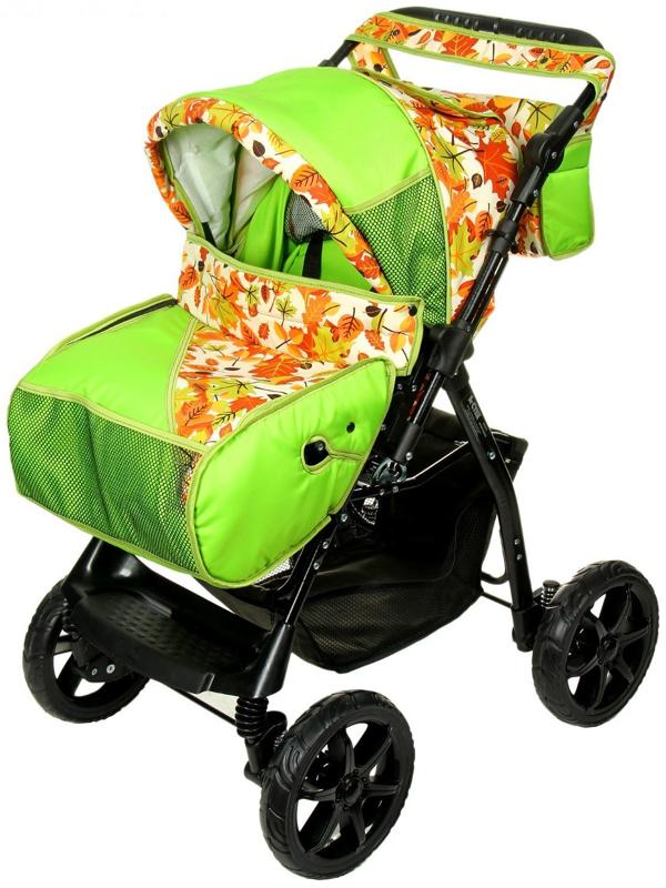 Коляска-трансформер «Гном», пластиковые колёса, оттенки зелёного, рисунок МИКС