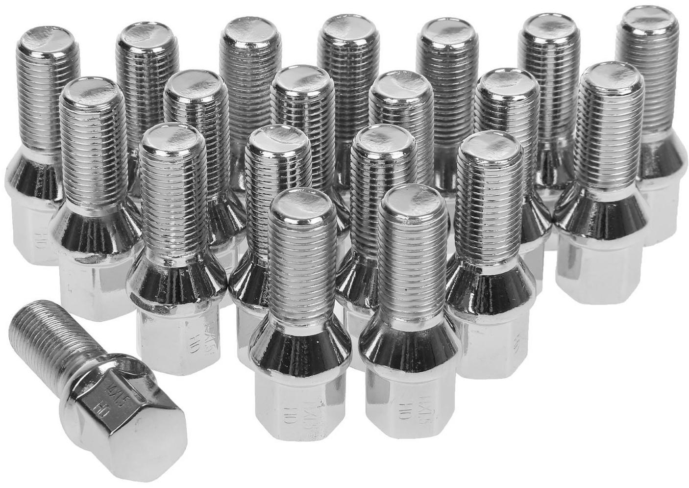 Болт 14x1.5 мм, длина 55/28 мм, под ключ 17 мм, конус, хром