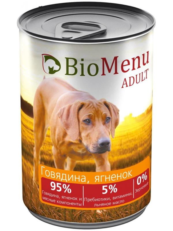 Консервы BioMenu ADULT для собак говядина/ягненок 95%-мясо , 410гр