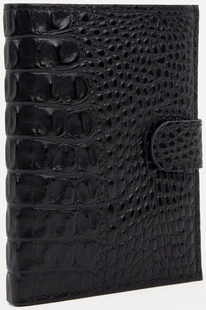 Портмоне на кнопке, отдел для автодокументов и паспорта, цвет чёрный