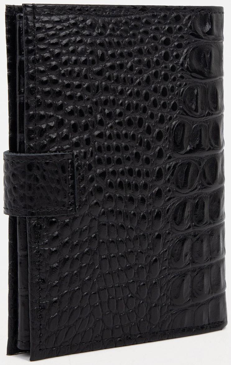 Портмоне на кнопке, отдел для автодокументов и паспорта, цвет чёрный