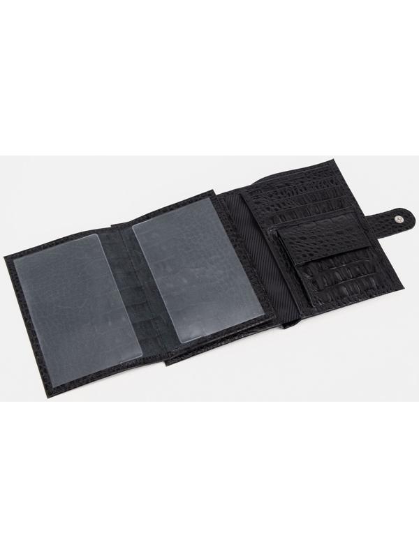 Портмоне на кнопке, отдел для автодокументов и паспорта, цвет чёрный