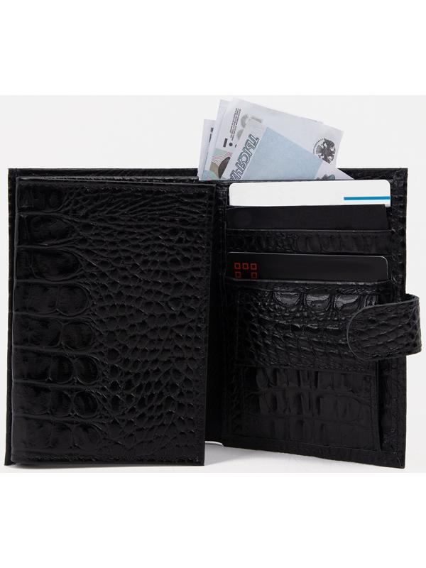 Портмоне на кнопке, отдел для автодокументов и паспорта, цвет чёрный