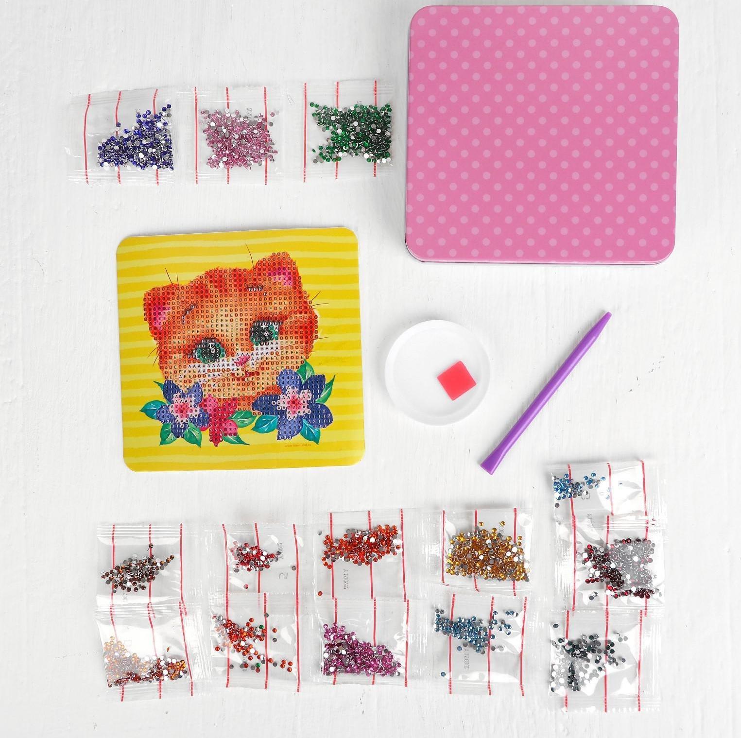 Алмазная мозаика на шкатулке «Котик», 14х14 см