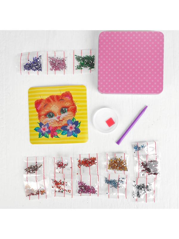 Алмазная мозаика на шкатулке «Котик», 14х14 см