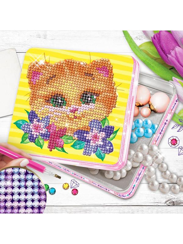 Алмазная мозаика на шкатулке «Котик», 14х14 см