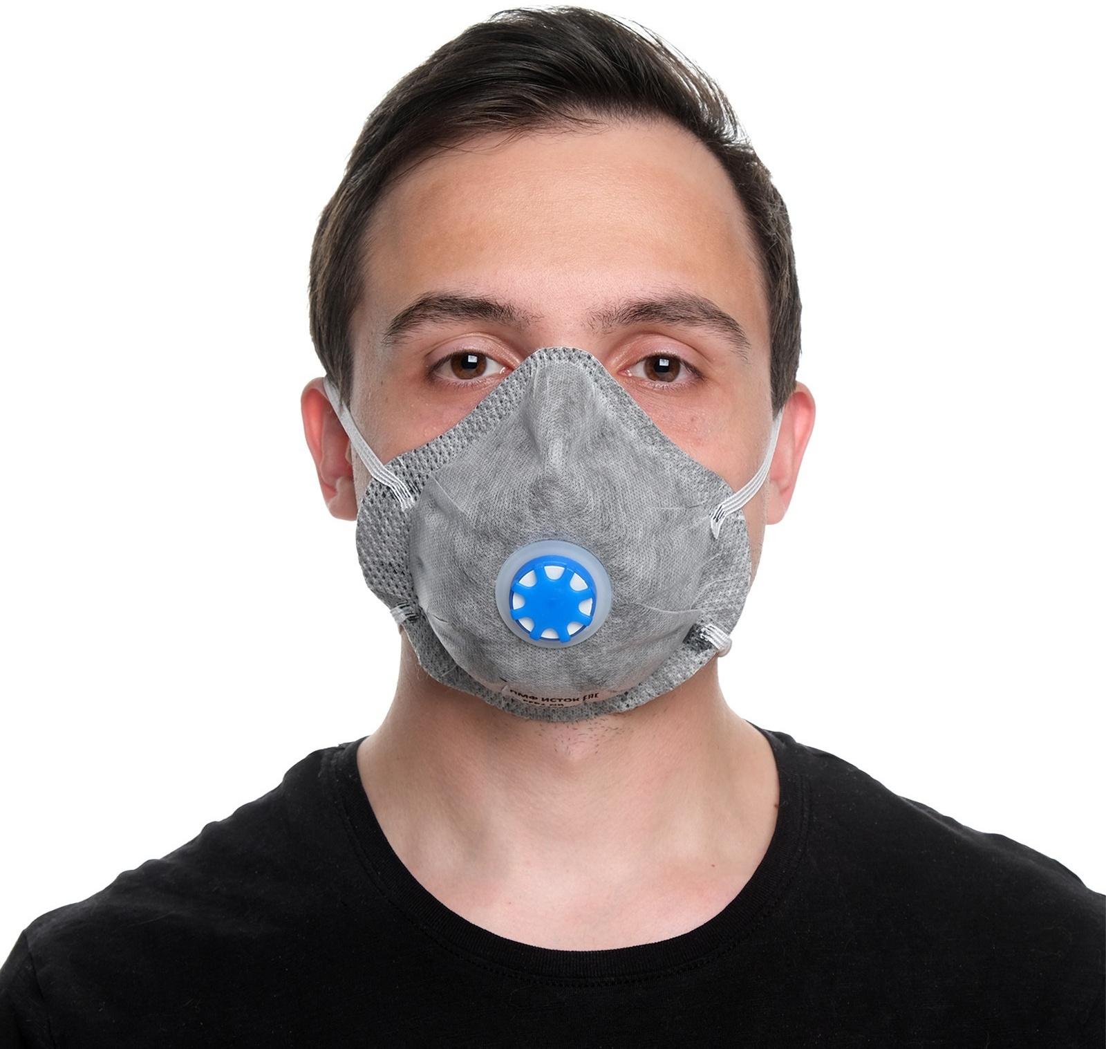 Полумаска фильтрующая, формованная с клапаном и угольным слоем, FFP1