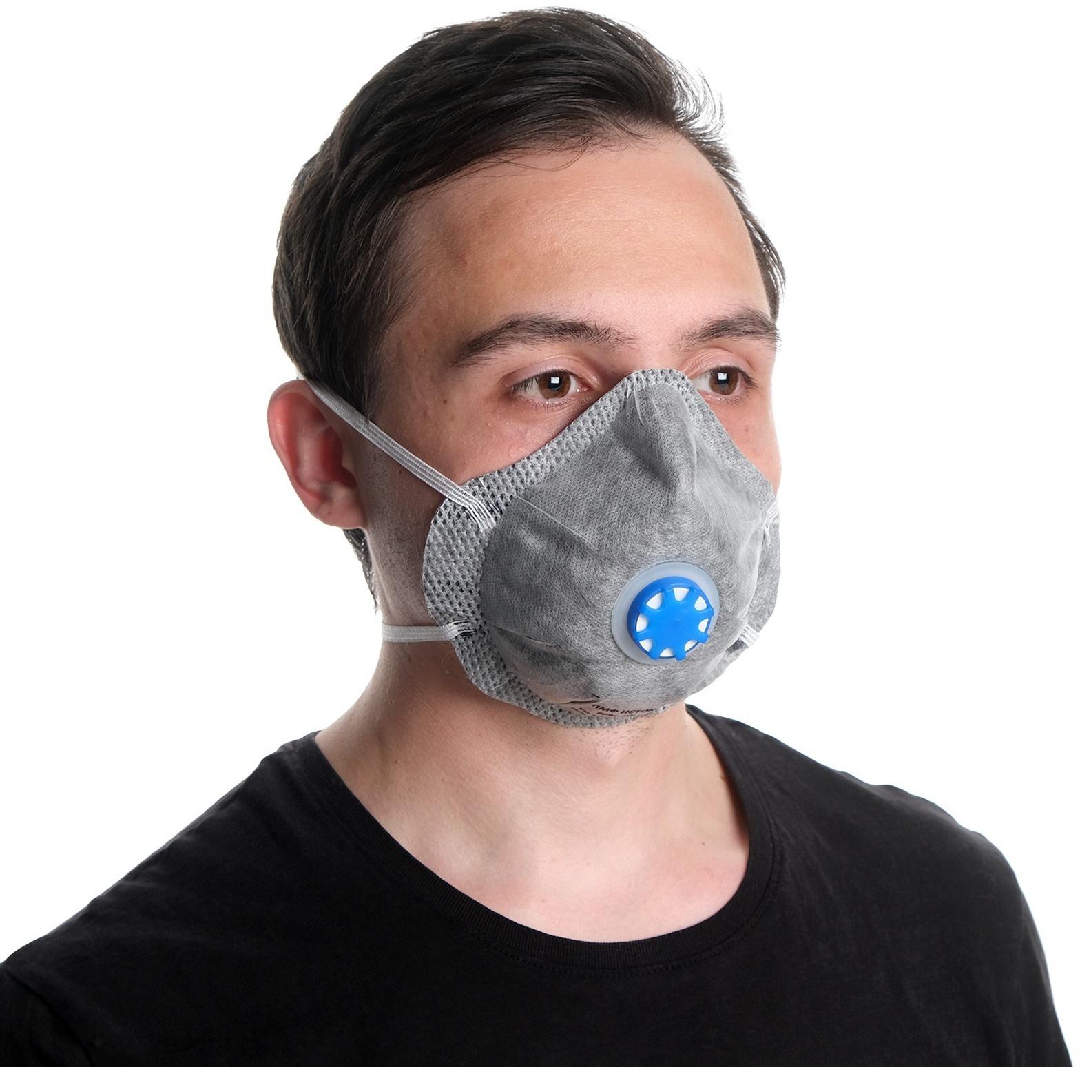 Полумаска фильтрующая, формованная с клапаном и угольным слоем, FFP1