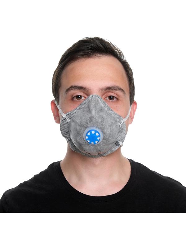 Полумаска фильтрующая, формованная с клапаном и угольным слоем, FFP1