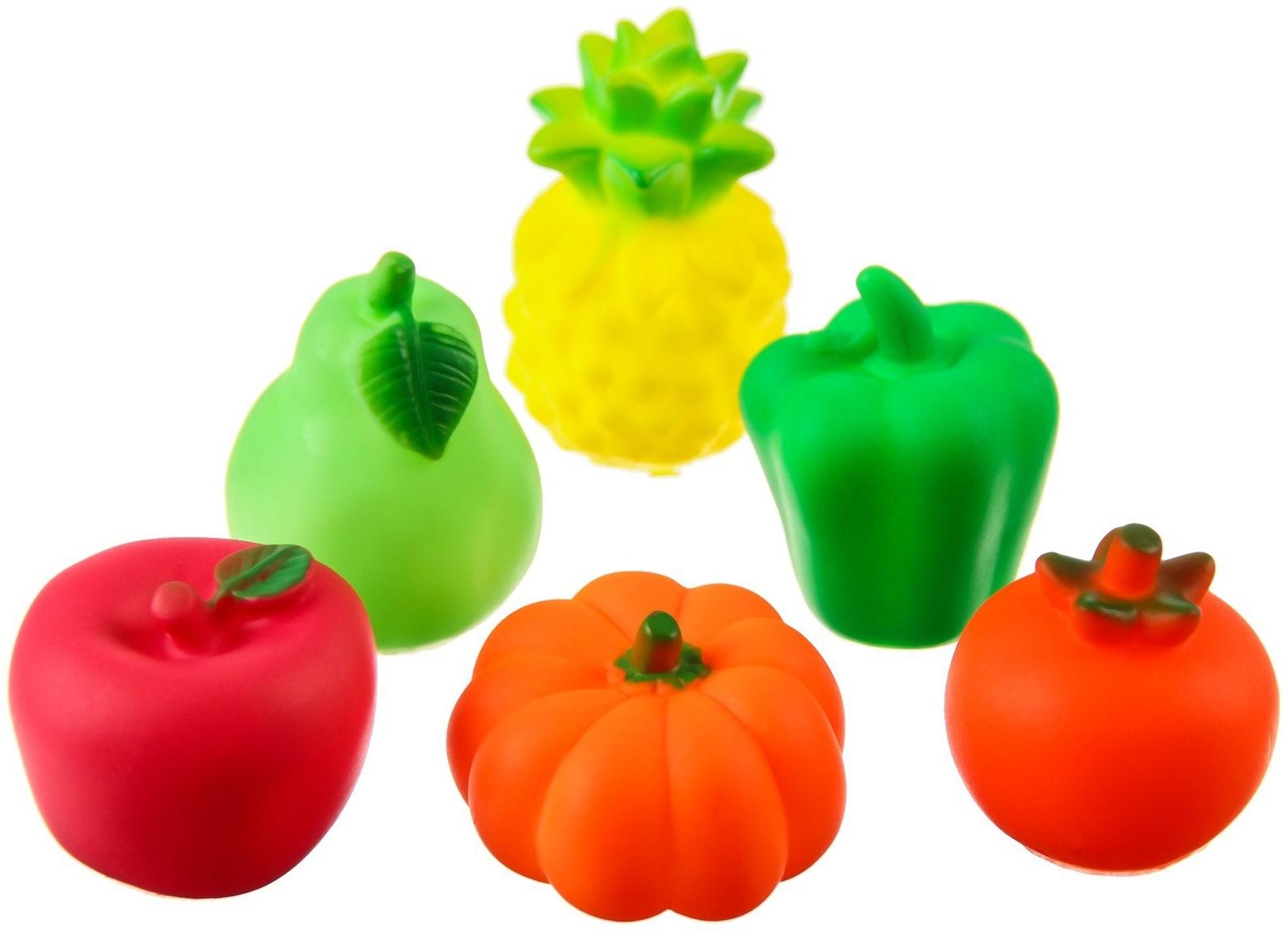 Набор игрушек для ванны «Овощи-Фрукты», с пищалкой, 6 шт, виды МИКС