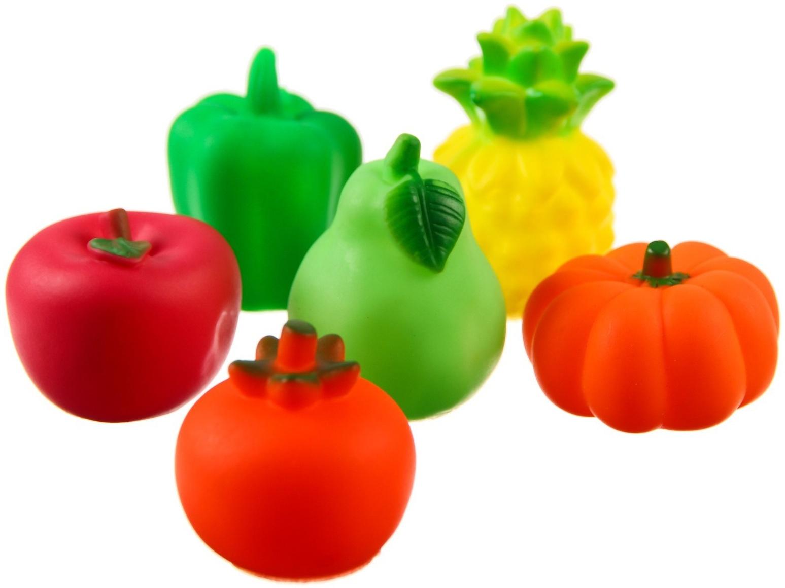 Набор игрушек для ванны «Овощи-Фрукты», с пищалкой, 6 шт, виды МИКС