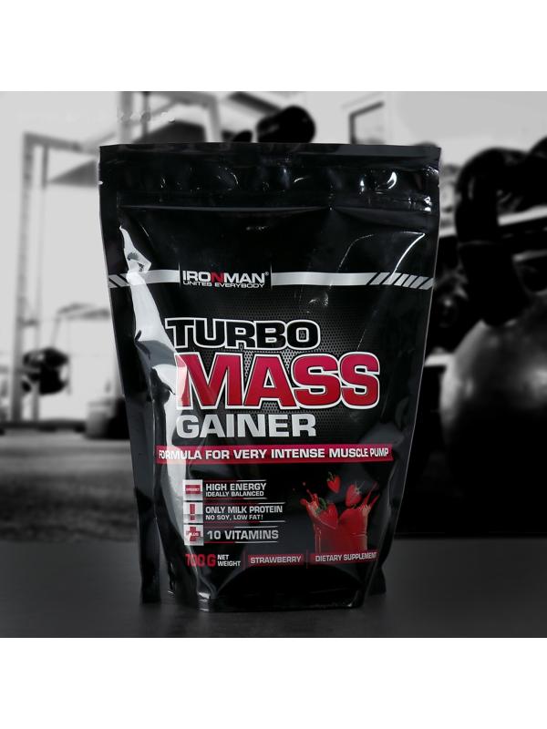 Гейнер IRONMAN Turbo Mass, земляника, спортивное питание, 700 г