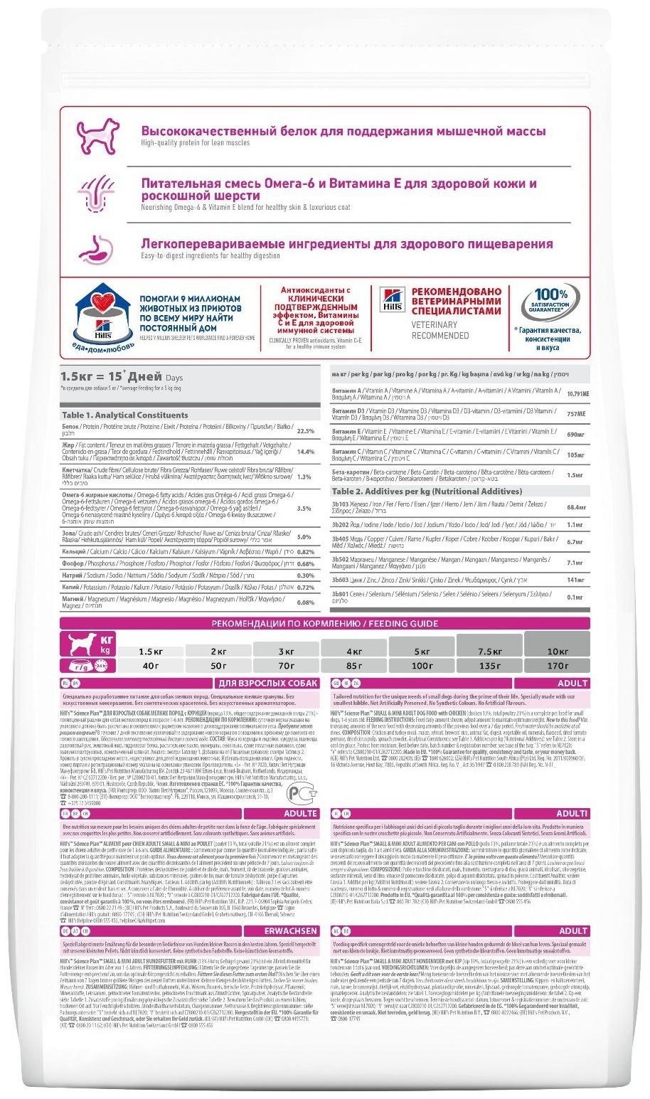 Сухой корм Hill's SP dog small&mini для собак мелких пород, курица, 1.5 кг