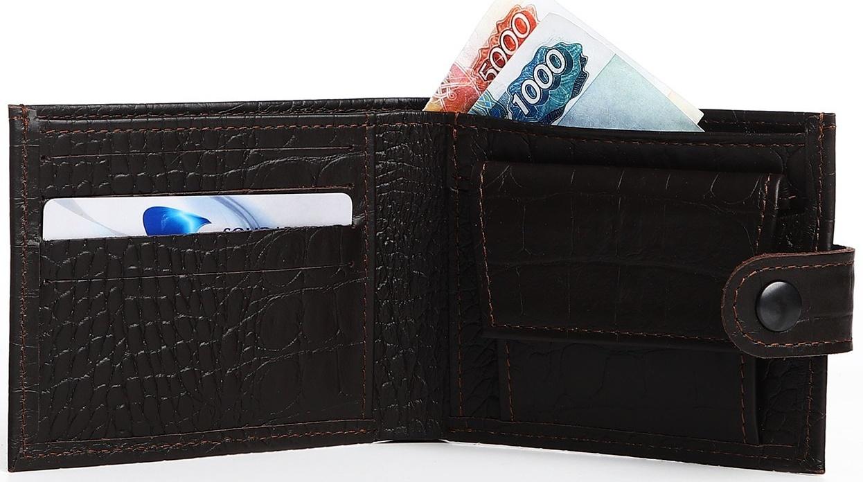 Портмоне на кнопке, для купюр, для карт, для монет, цвет коричневый