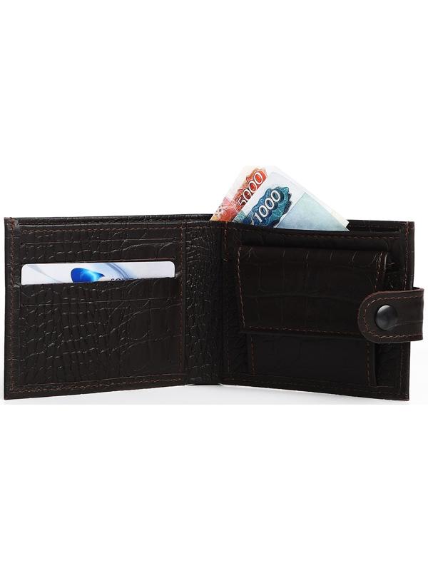 Портмоне на кнопке, для купюр, для карт, для монет, цвет коричневый