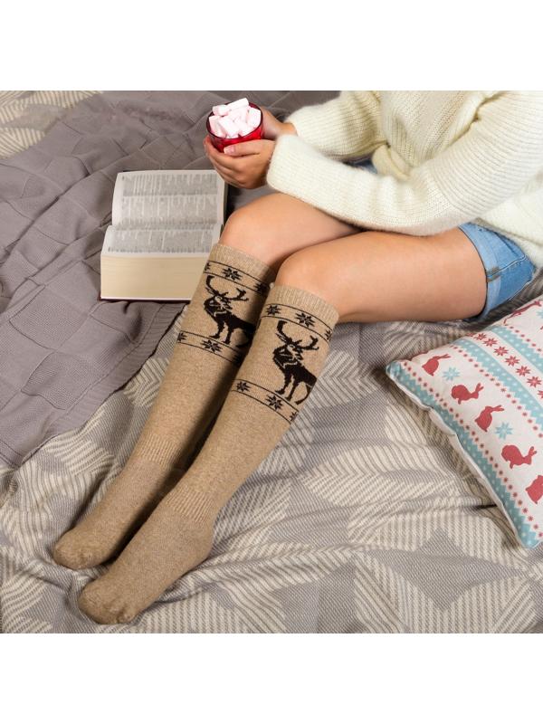 Гольфы женские из монгольской шерсти с рисунком, цвет бежевый, размер 23-25