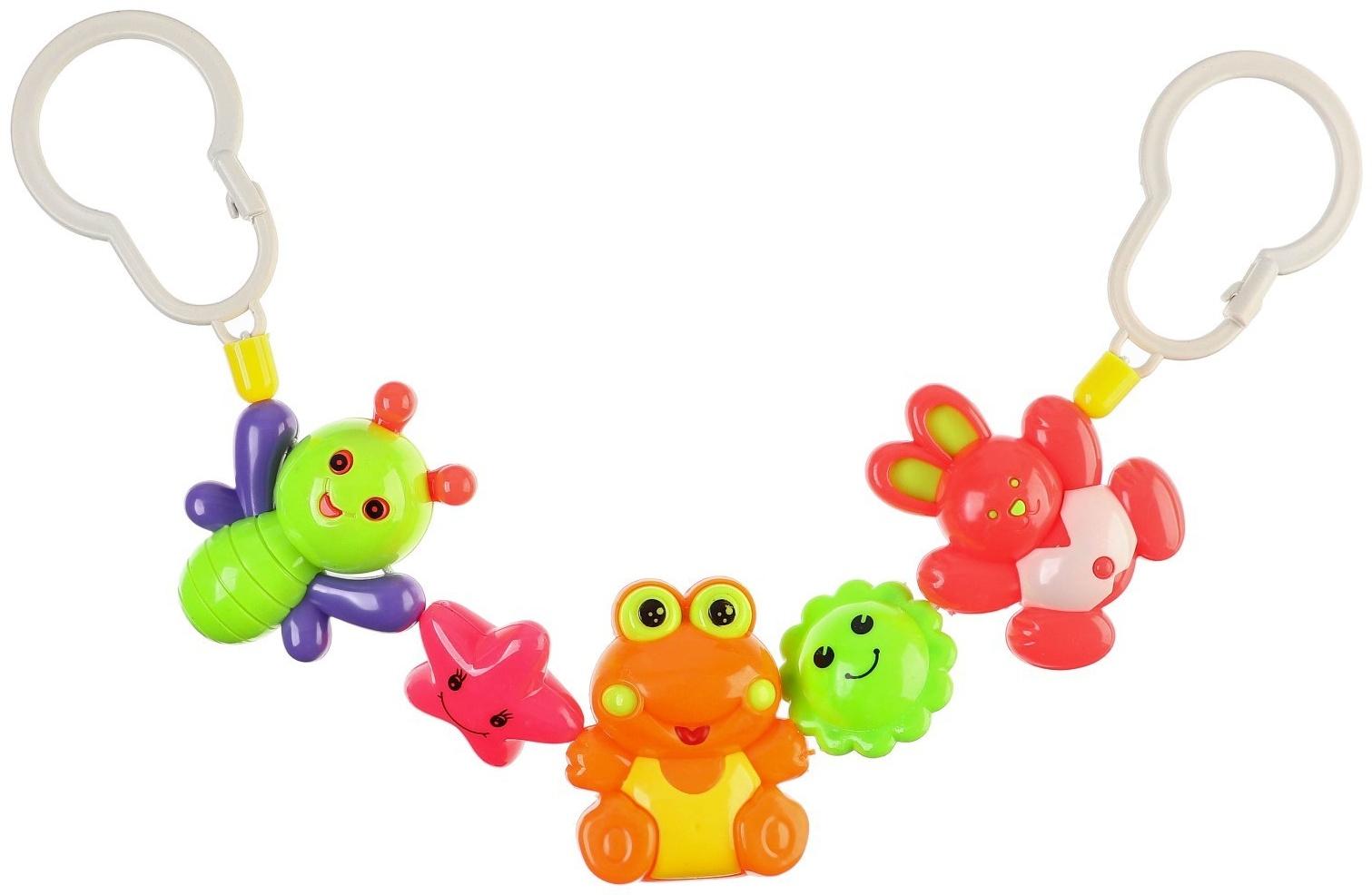 Растяжка на коляску/кроватку «Зайчик, лягушка, пчелка», 3 игрушки, цвет МИКС, Крошка Я