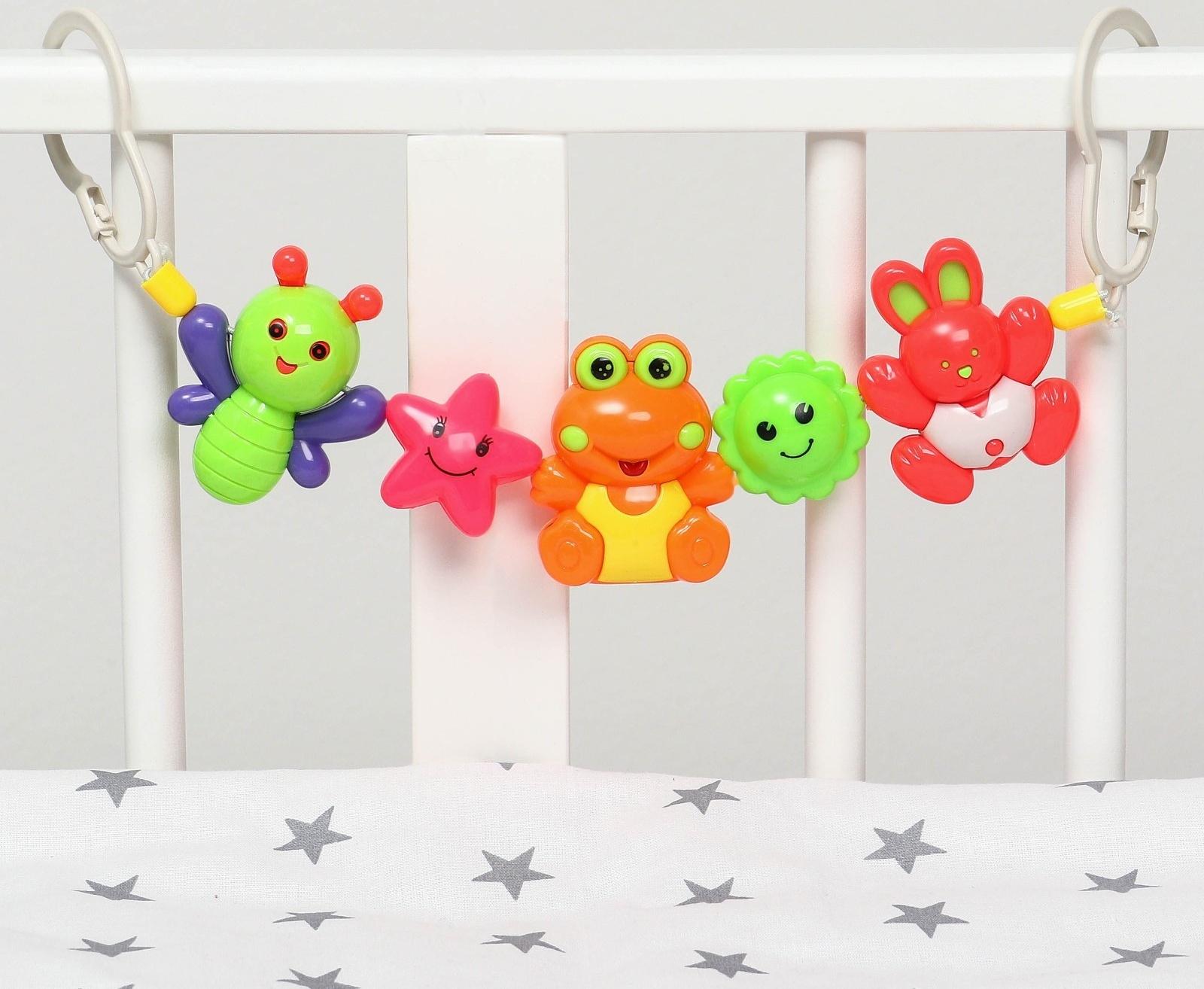 Растяжка на коляску/кроватку «Зайчик, лягушка, пчелка», 3 игрушки, цвет МИКС, Крошка Я