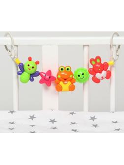 Растяжка на коляску/кроватку «Зайчик, лягушка, пчелка», 3 игрушки, цвет МИКС, Крошка Я