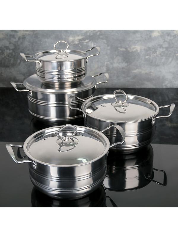 Набор посуды из нержавеющей стали «Ясмин», 4 кастрюли: 2 л, 2,7 л, 3,5 л, 4,5 л, d=17/19/21/23 см, металлические крышки, индукция