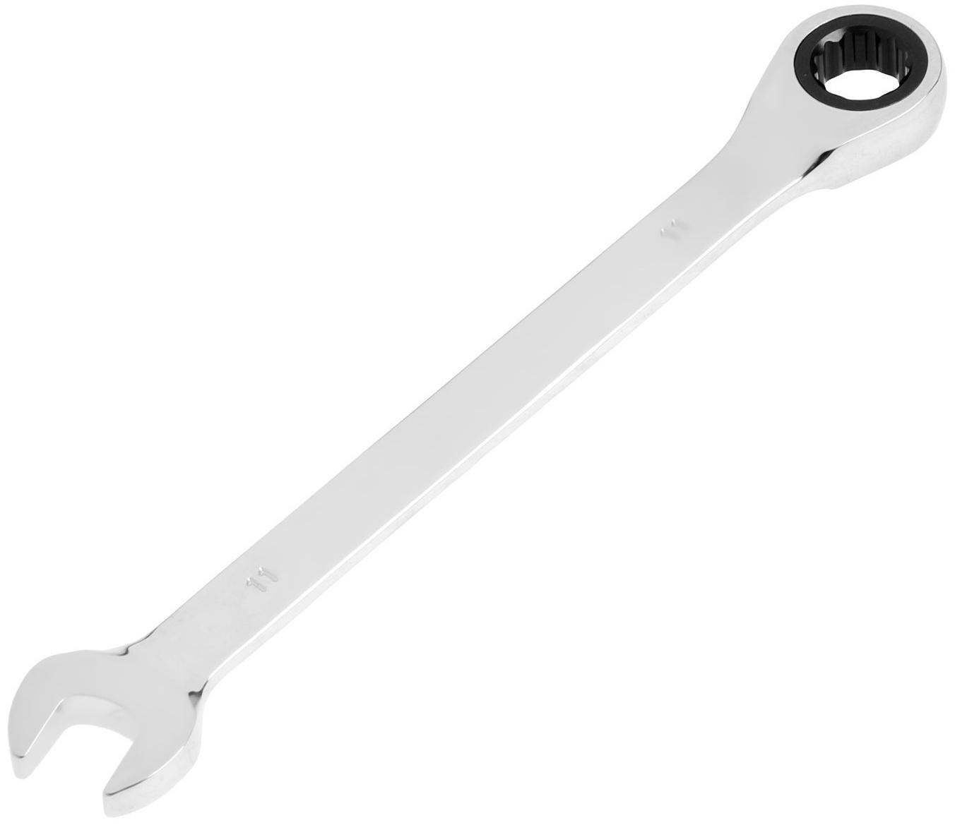 Ключ комбинированный трещоточный ТУНДРА, CrV, полированный, 72 зуба, 11 мм