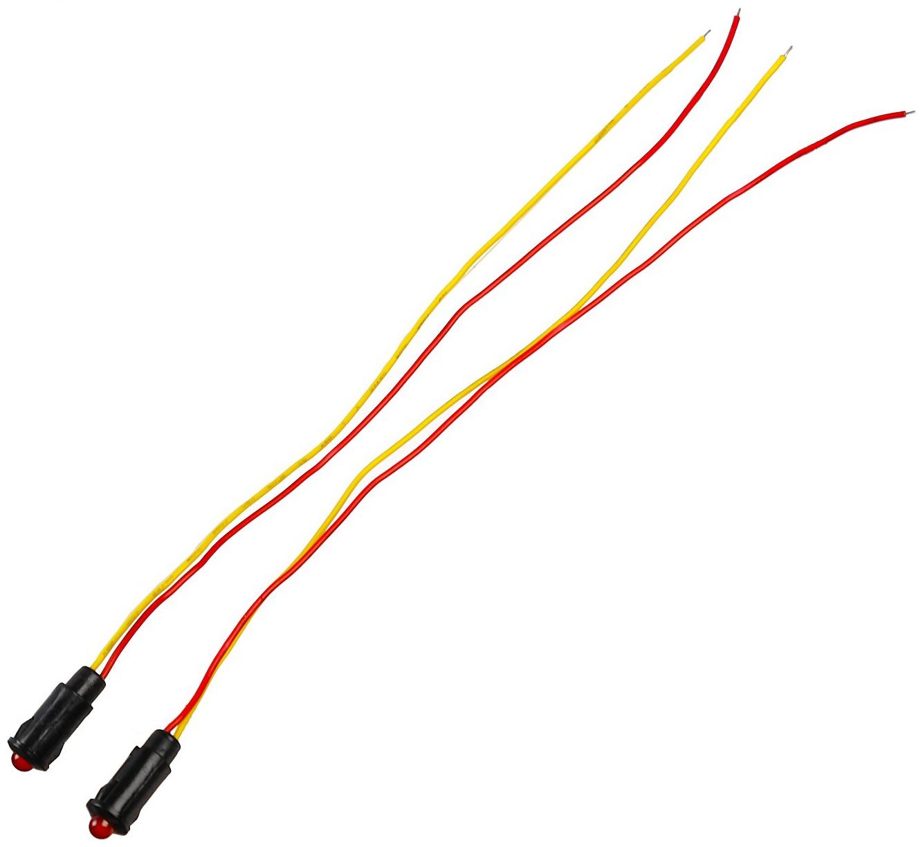 Индикатор LED Ф8 12 В, c проводом, красный