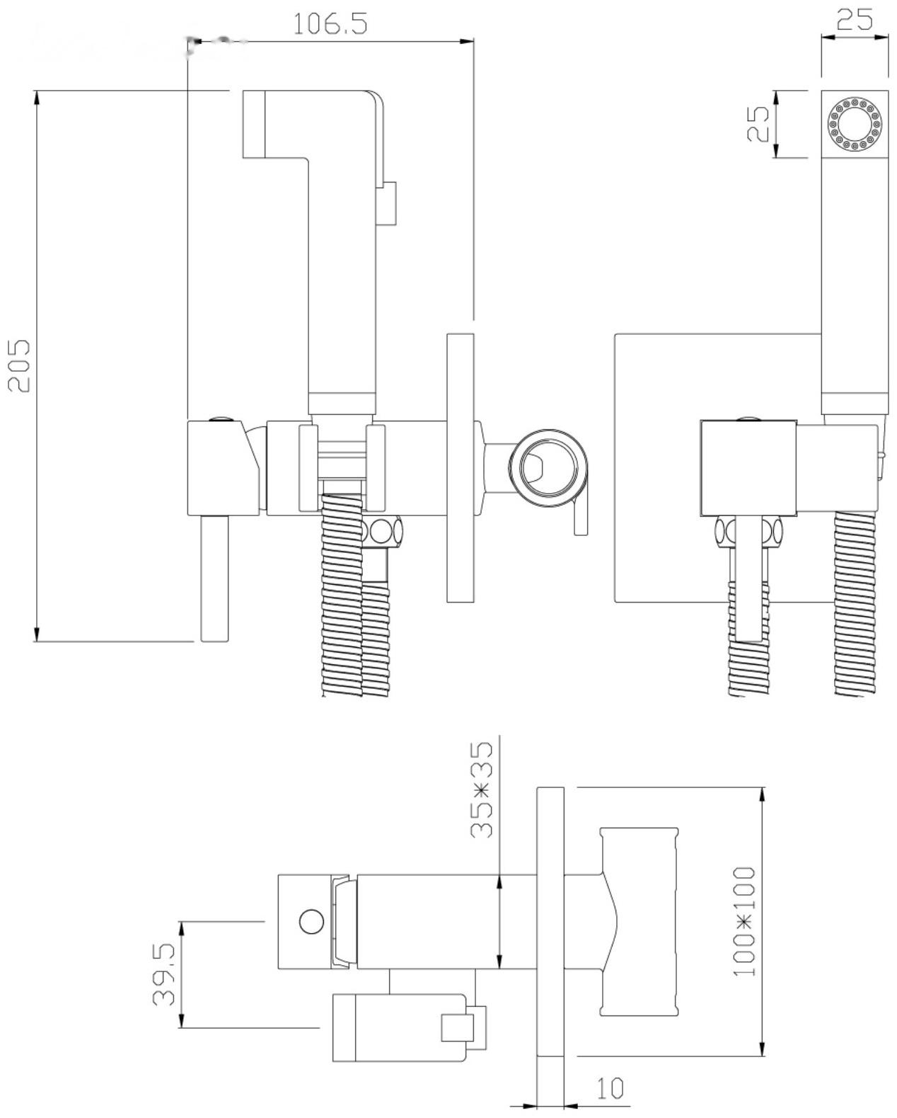Смеситель для биде Rossinka X25-53, однорычажный, настенный, лейка, цвет хром