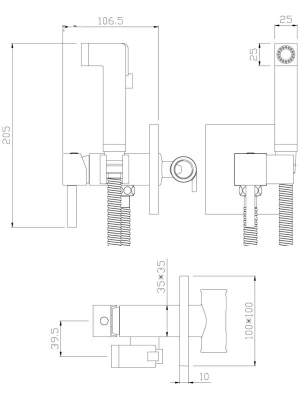 Смеситель для биде Rossinka X25-53, однорычажный, настенный, лейка, цвет хром