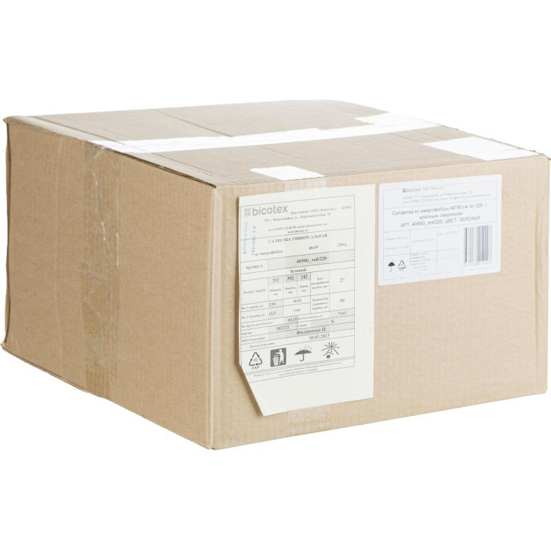 Салфетки хозяйственные из микрофибры 40х50см 220г/м2 зеленый с крас 50шт/уп