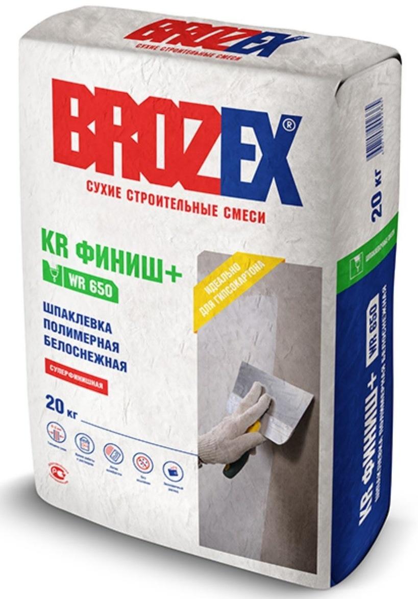 Шпаклёвочная смесь на полимерном связующем для окончательной отделки стен и потолков в сухих помещениях Brozex КР (финишная), супербелая, 20 кг